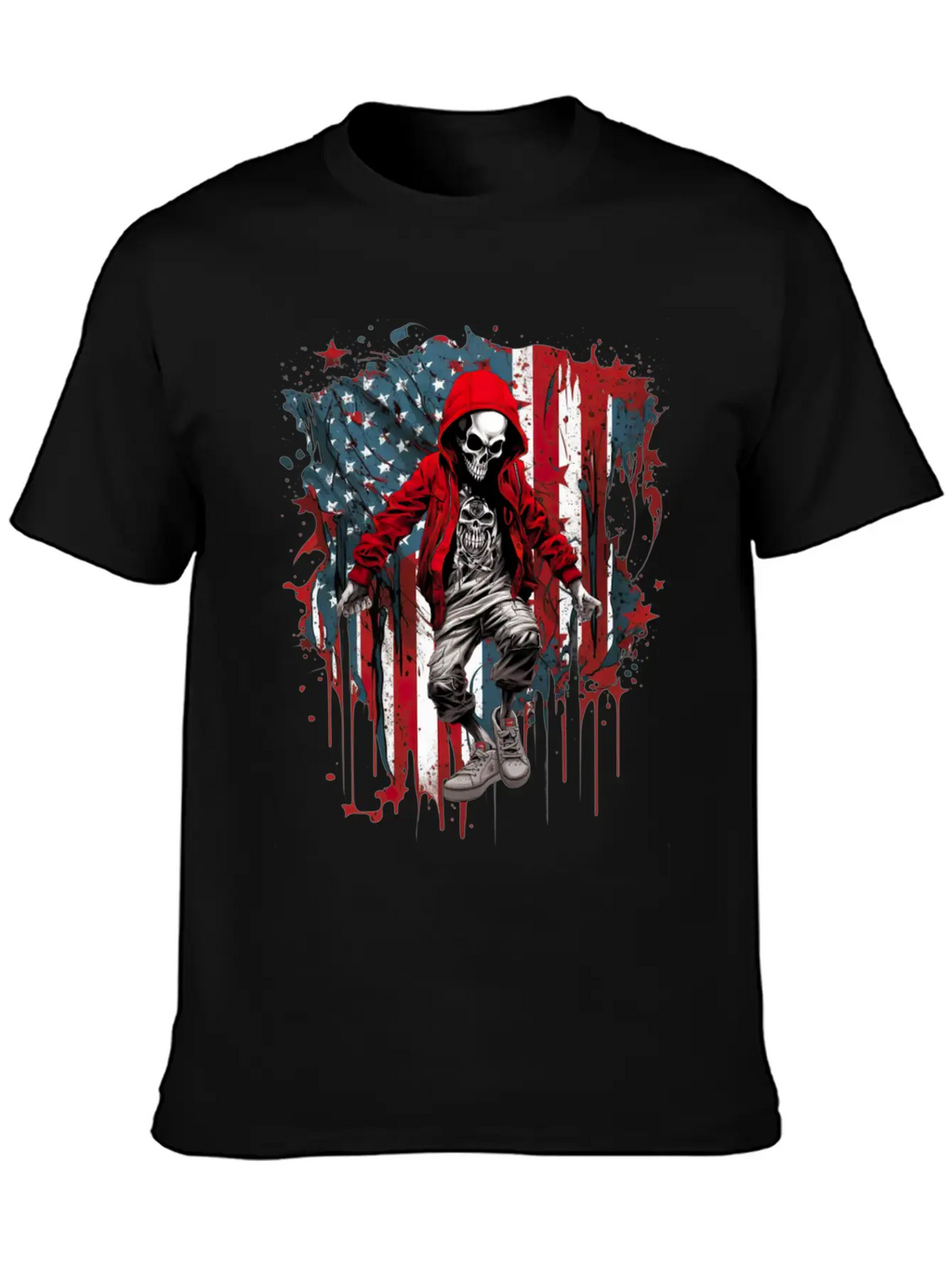 Skull Dance Patriotic Street American USA Flag Basic Graphic T-Shirt – Daily Comfort In Soft Cotton