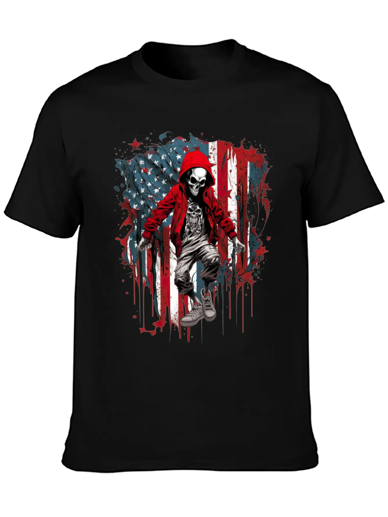 Skull Dance Patriotic Street American USA Flag Basic Graphic T-Shirt – Daily Comfort In Soft Cotton