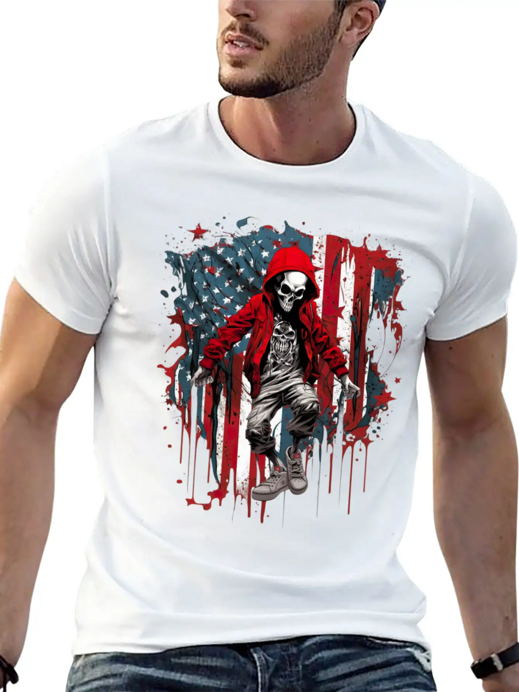 Skull Dance Patriotic Street American USA Flag Basic Graphic T-Shirt – Daily Comfort In Soft Cotton