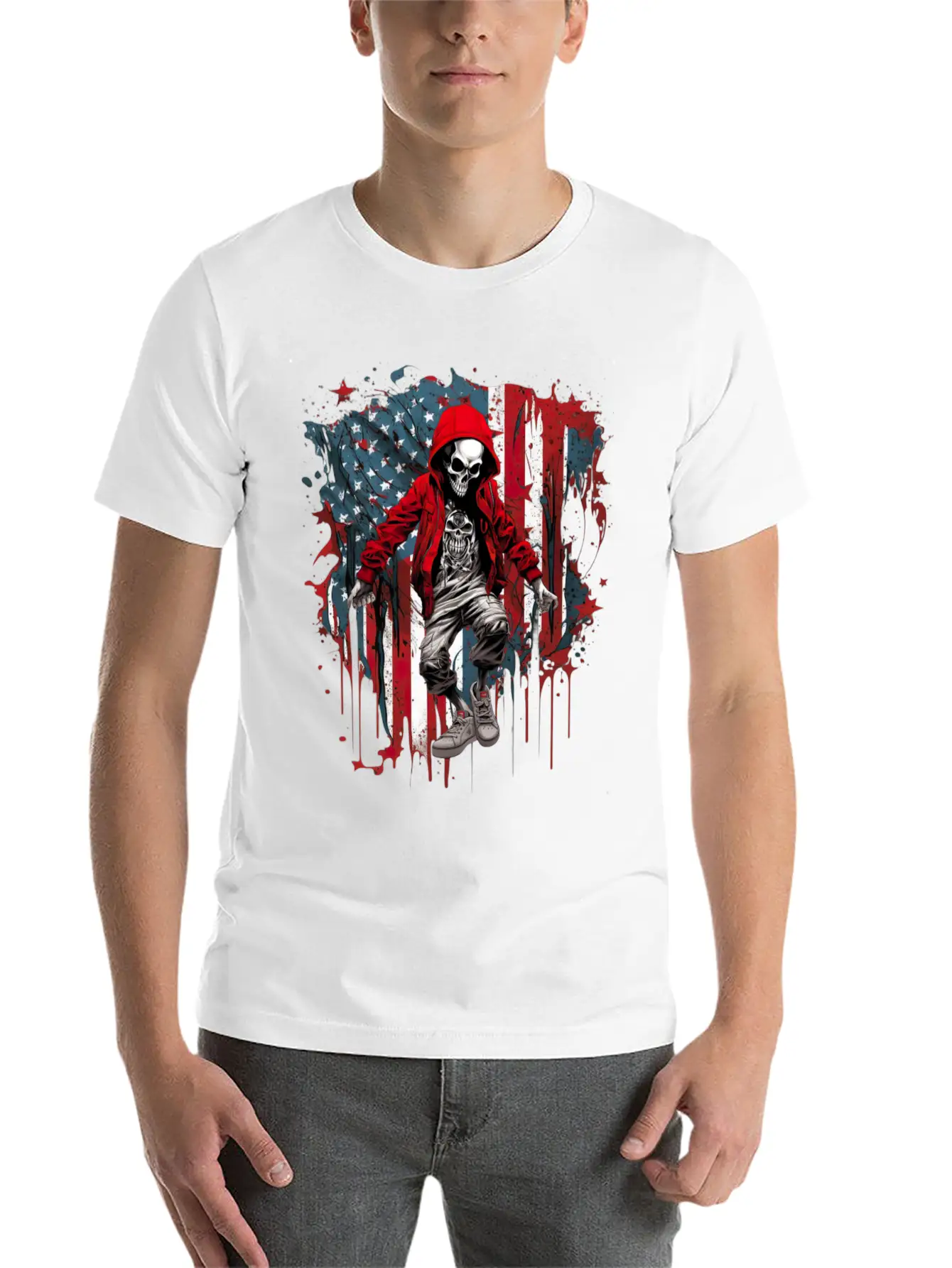 Skull Dance Patriotic Street American USA Flag Basic Graphic T-Shirt – Daily Comfort In Soft Cotton