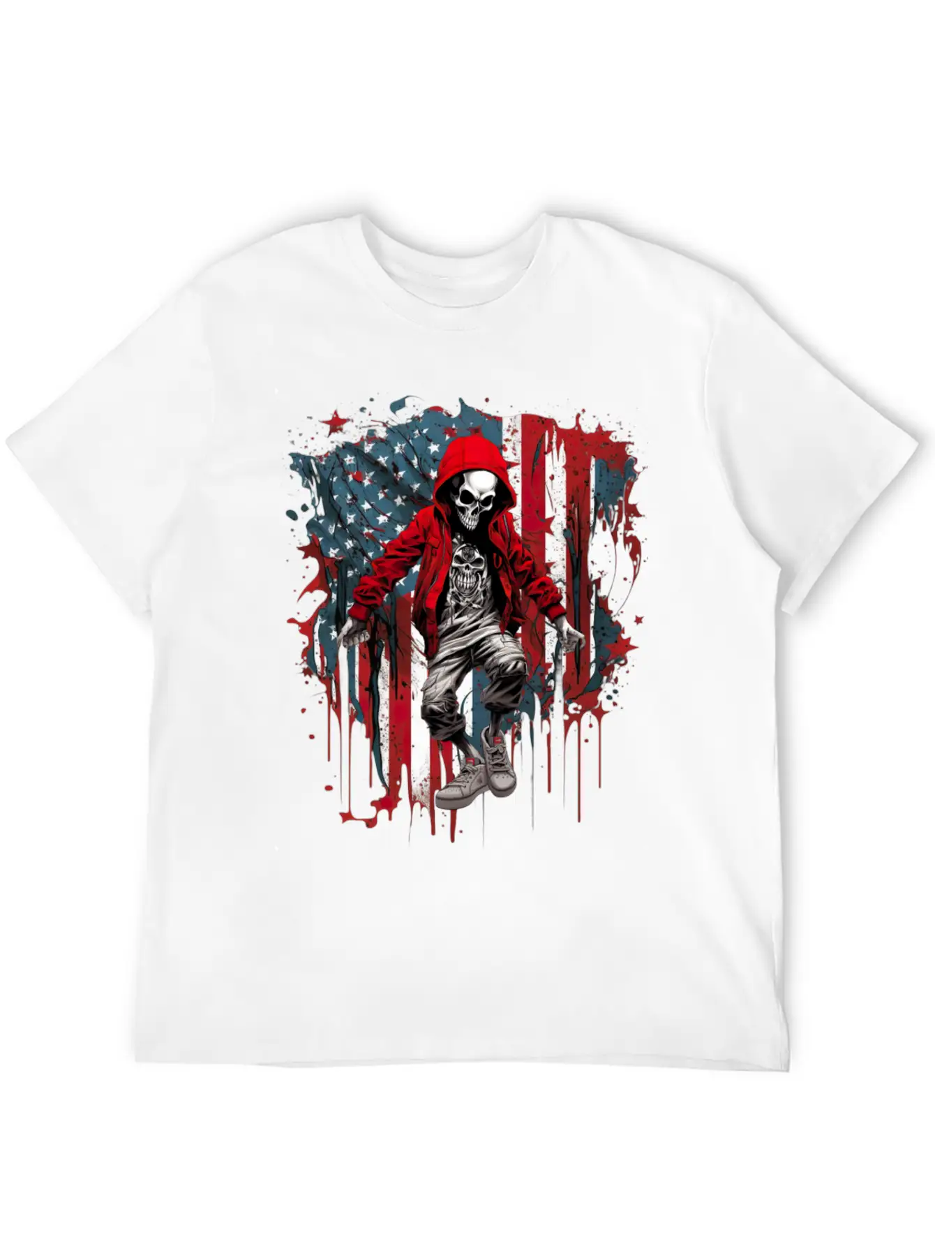 Skull Dance Patriotic Street American USA Flag Basic Graphic T-Shirt – Daily Comfort In Soft Cotton