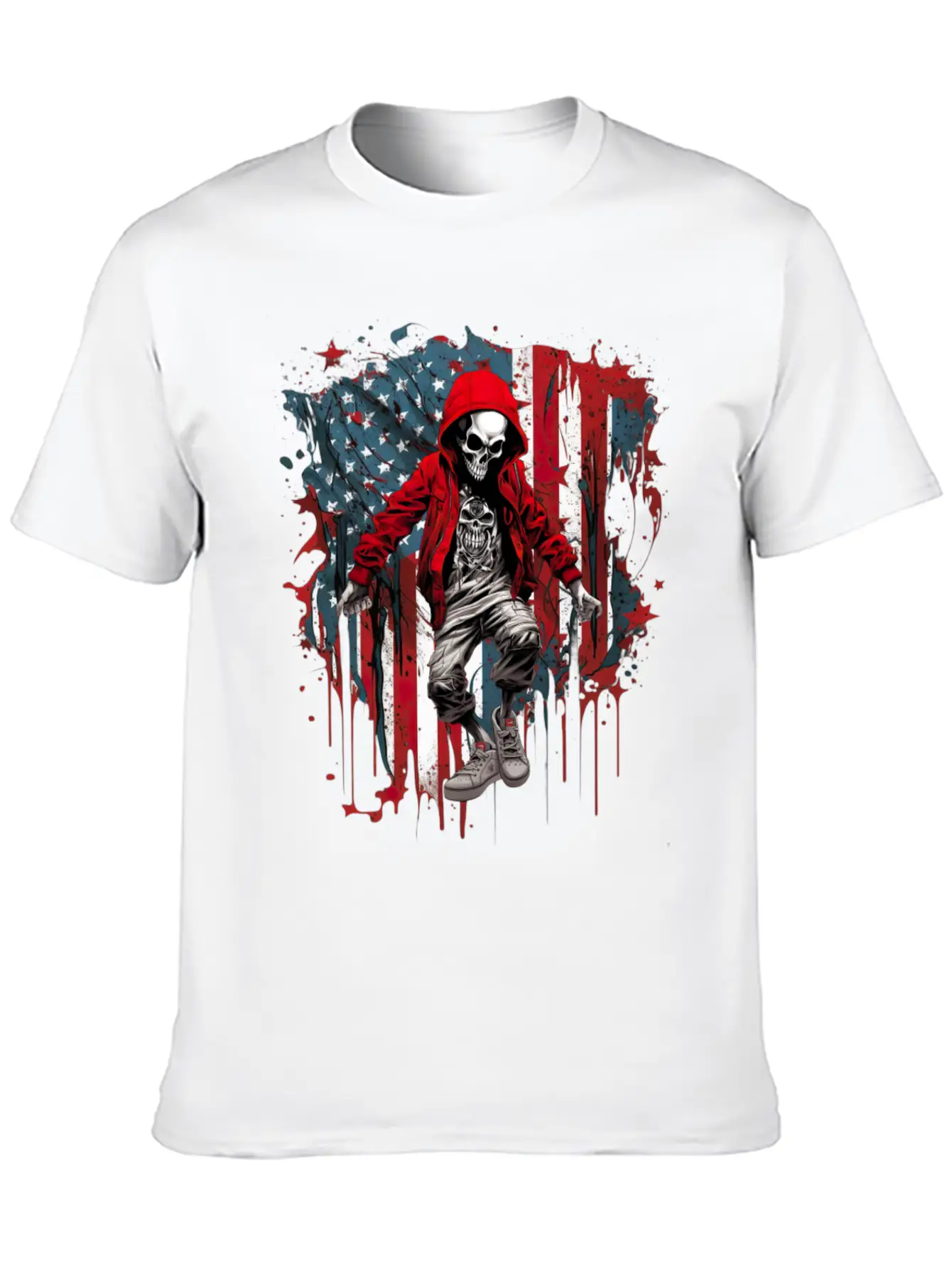 Skull Dance Patriotic Street American USA Flag Basic Graphic T-Shirt – Daily Comfort In Soft Cotton