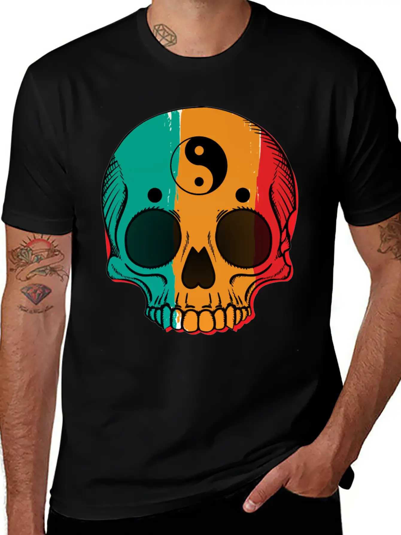 Skull Flag Yin Symbol Yang Symbol Balance Classic Cotton Tee – Unisex Comfort For Any Season
