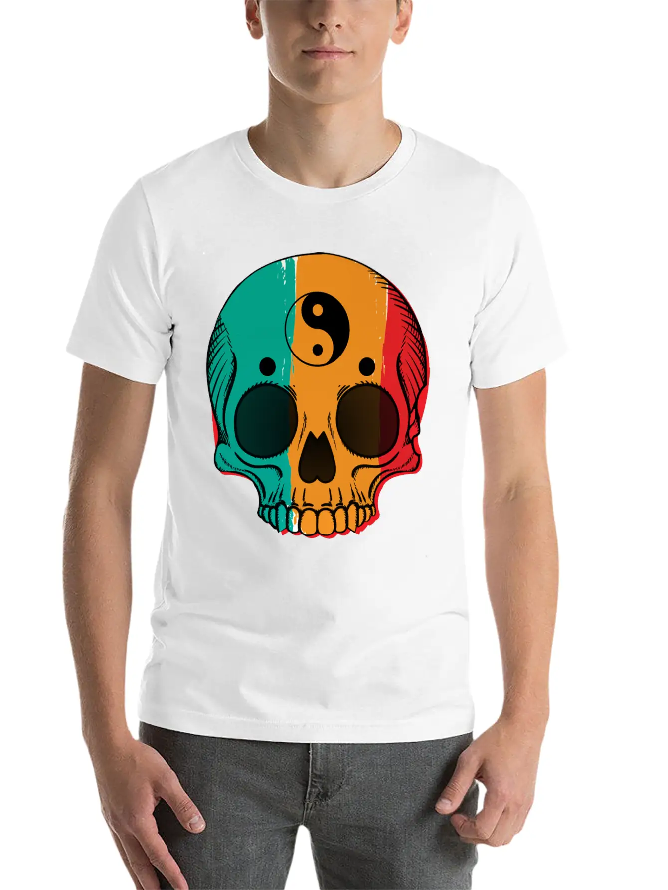 Skull Flag Yin Symbol Yang Symbol Balance Classic Cotton Tee – Unisex Comfort For Any Season