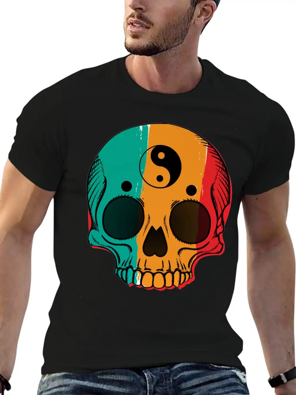 Skull Flag Yin Symbol Yang Symbol Balance Classic Cotton Tee – Unisex Comfort For Any Season