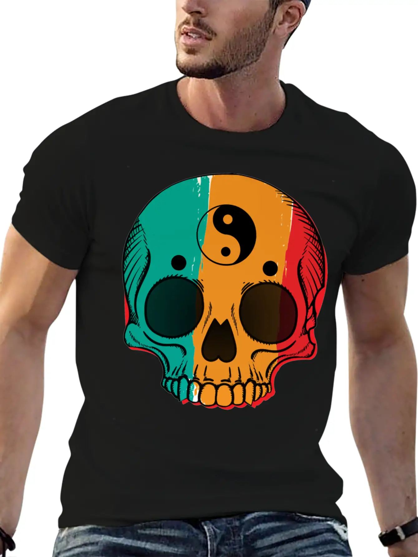 Skull Flag Yin Symbol Yang Symbol Balance Classic Cotton Tee – Unisex Comfort For Any Season