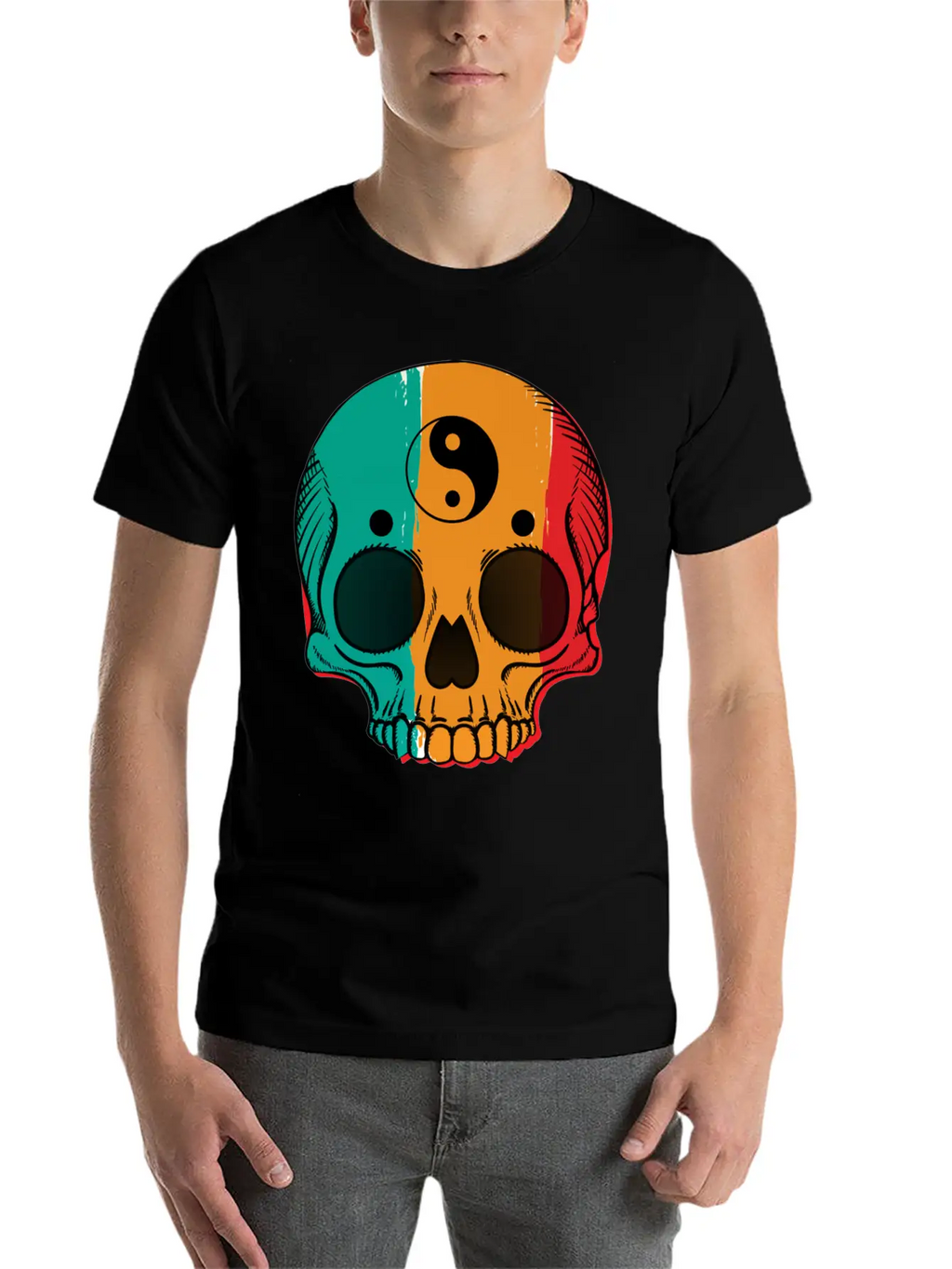 Skull Flag Yin Symbol Yang Symbol Balance Classic Cotton Tee – Unisex Comfort For Any Season