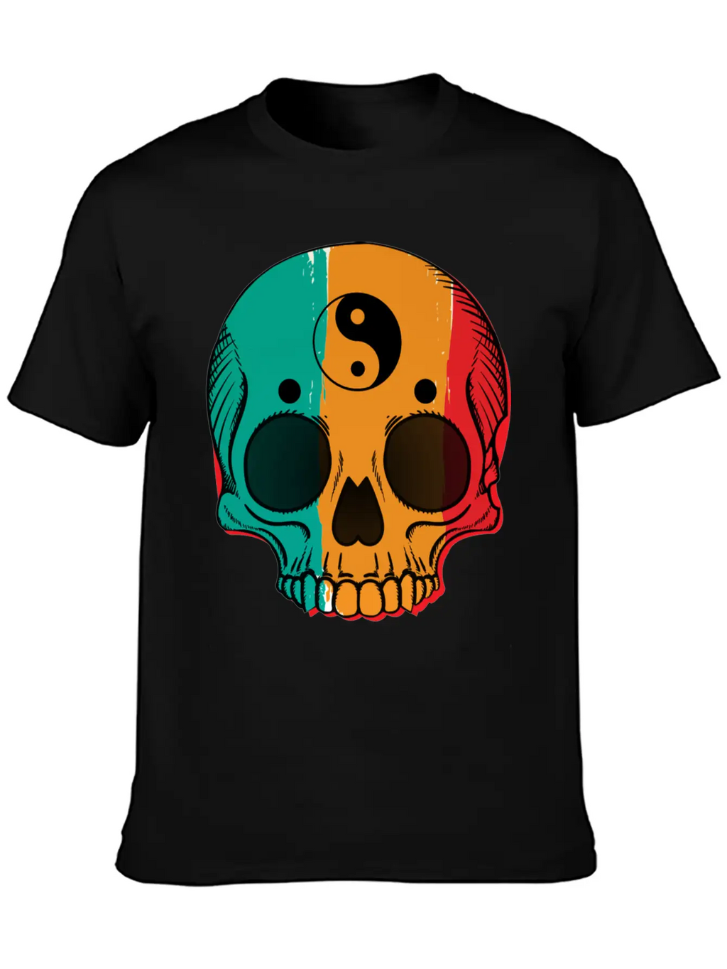 Skull Flag Yin Symbol Yang Symbol Balance Classic Cotton Tee – Unisex Comfort For Any Season