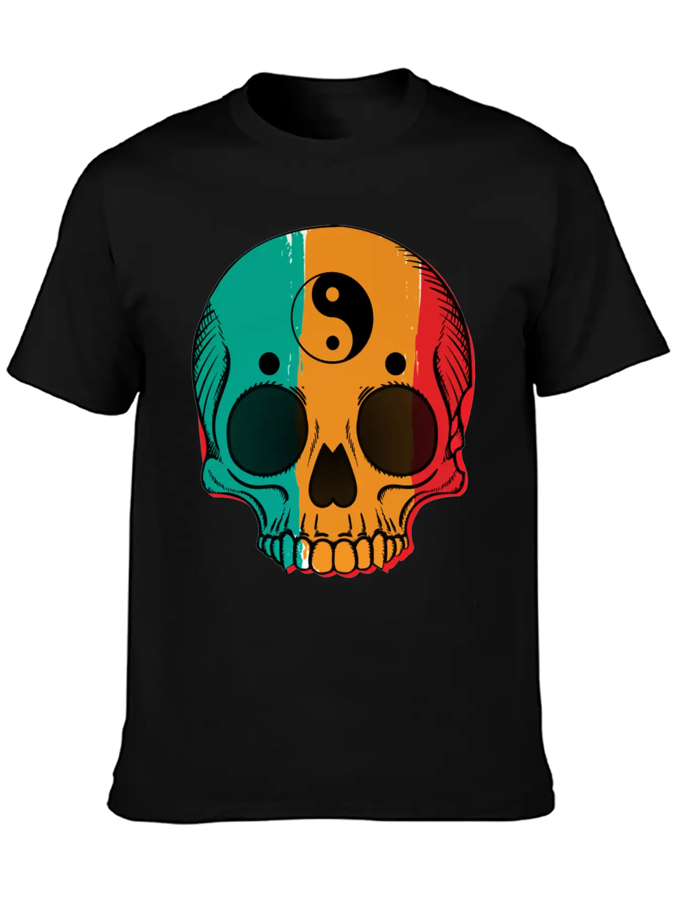 Skull Flag Yin Symbol Yang Symbol Balance Classic Cotton Tee – Unisex Comfort For Any Season