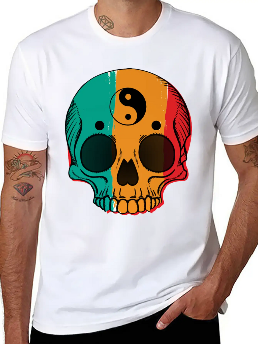 Skull Flag Yin Symbol Yang Symbol Balance Classic Cotton Tee – Unisex Comfort For Any Season