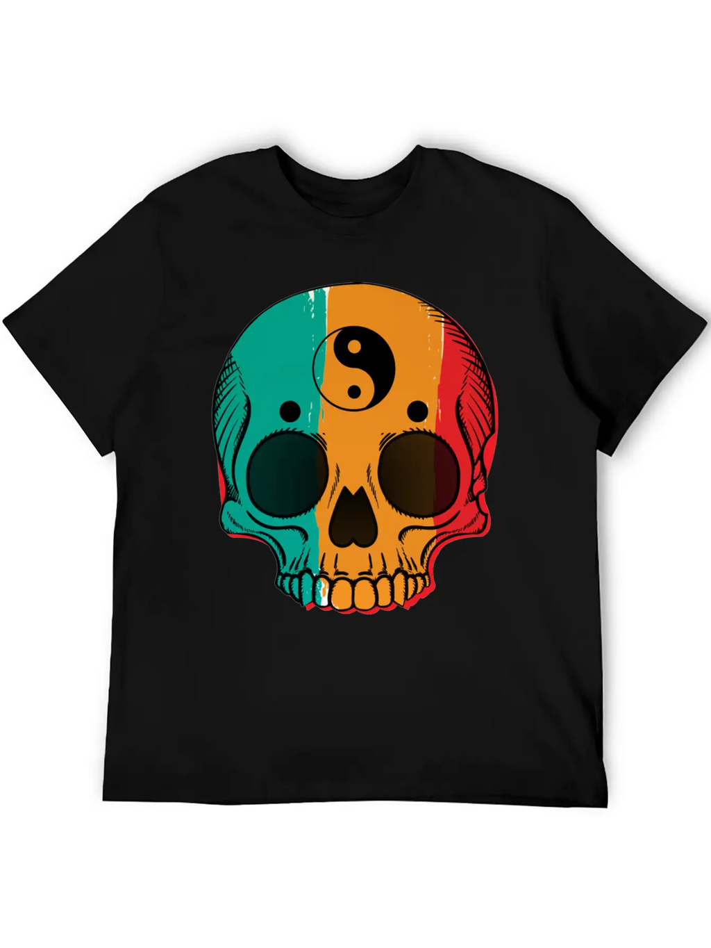 Skull Flag Yin Symbol Yang Symbol Balance Classic Cotton Tee – Unisex Comfort For Any Season