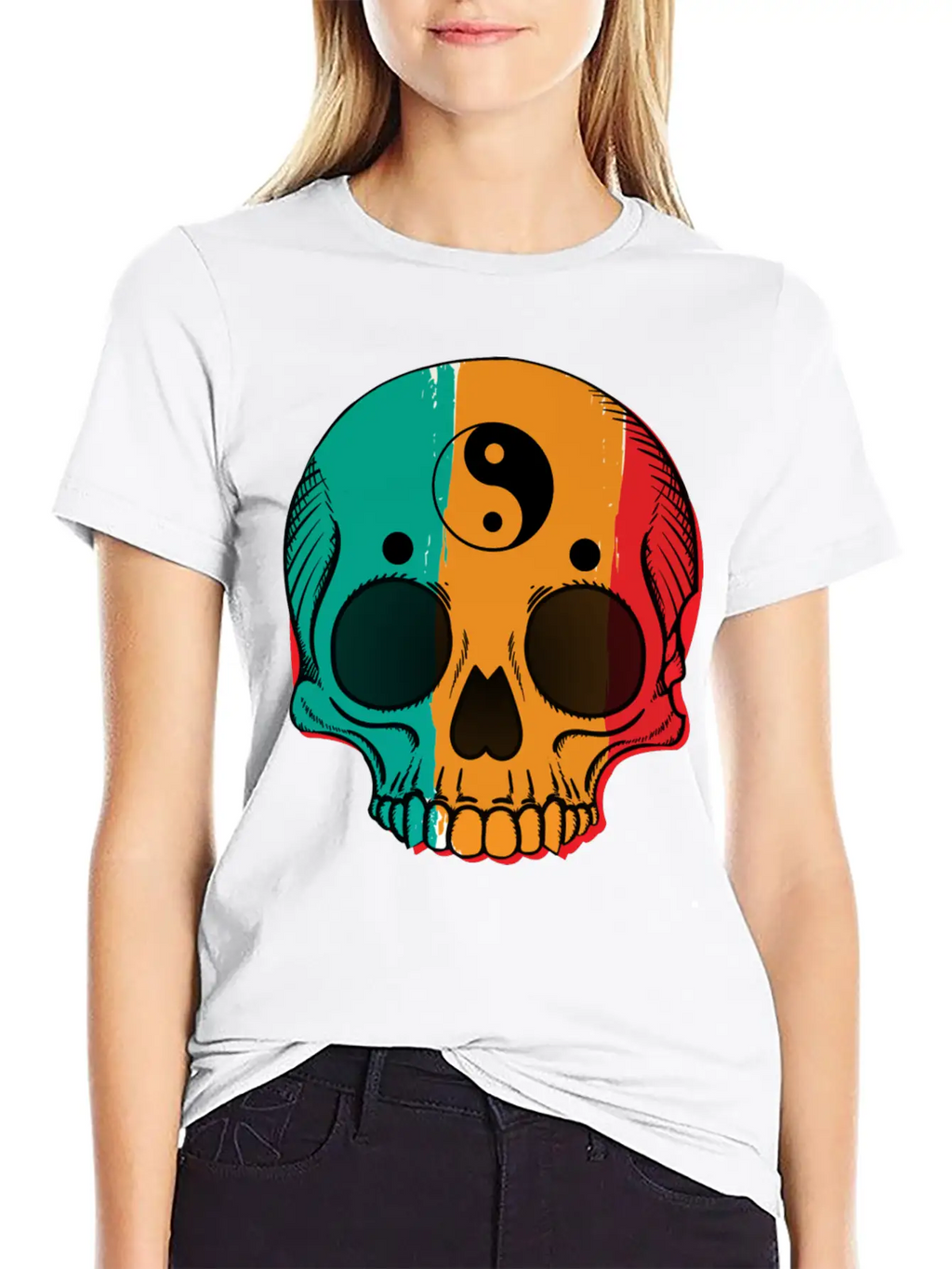 Skull Flag Yin Symbol Yang Symbol Balance Classic Cotton Tee – Unisex Comfort For Any Season