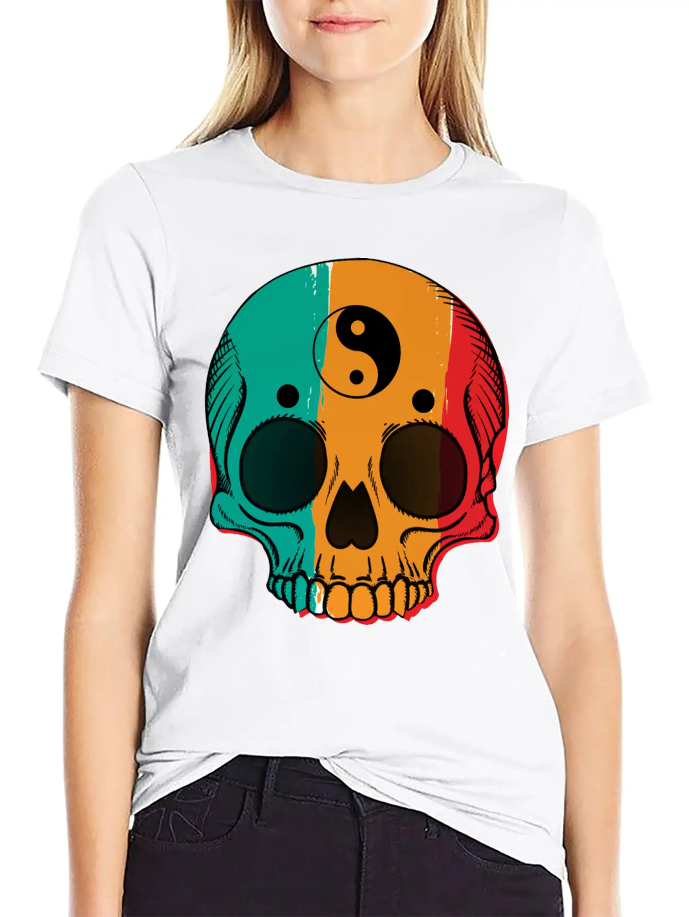 Skull Flag Yin Symbol Yang Symbol Balance Classic Cotton Tee – Unisex Comfort For Any Season