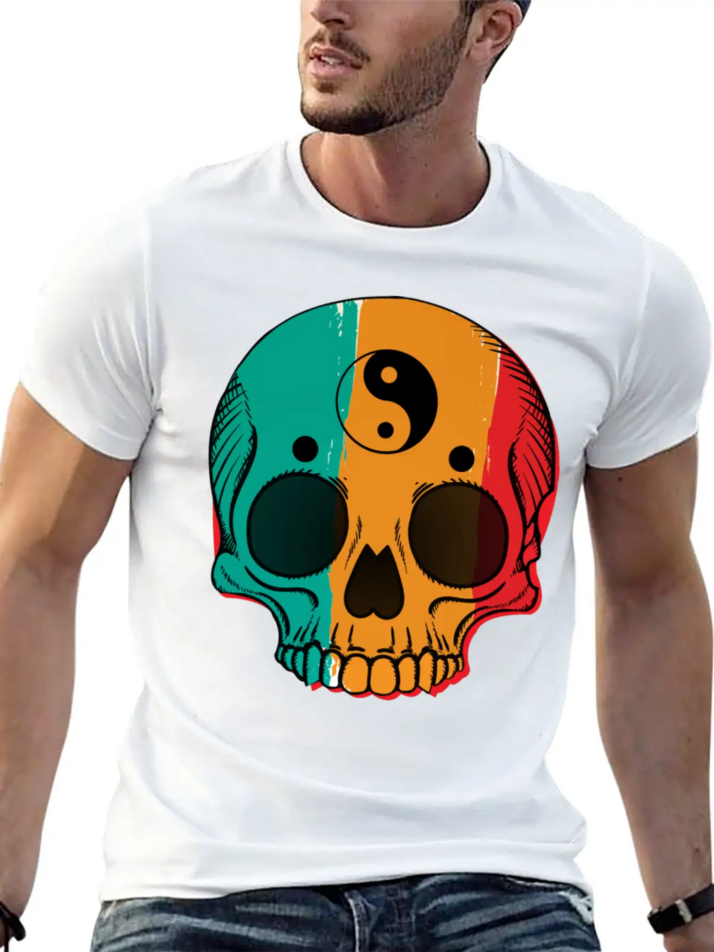 Skull Flag Yin Symbol Yang Symbol Balance Classic Cotton Tee – Unisex Comfort For Any Season