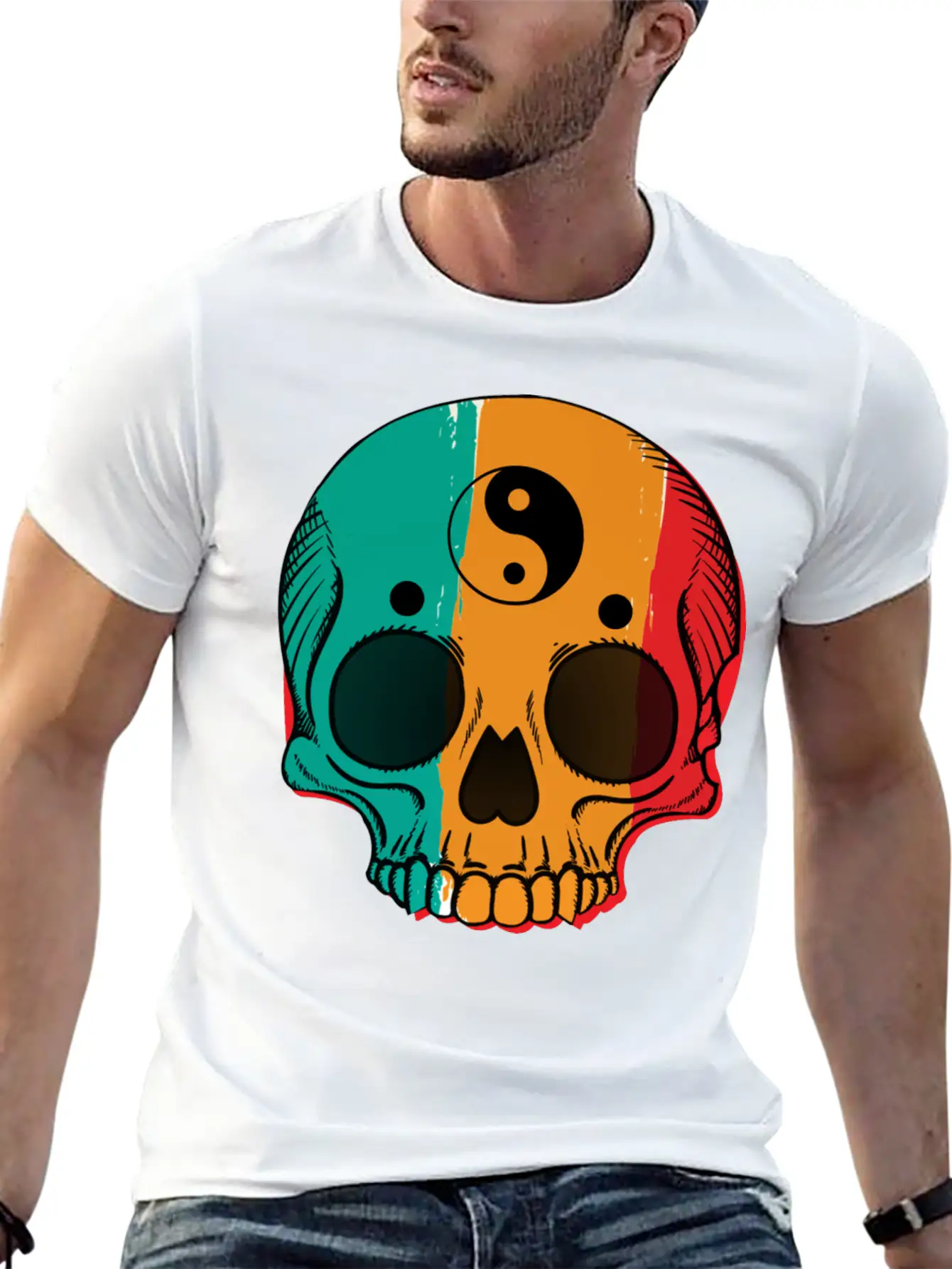 Skull Flag Yin Symbol Yang Symbol Balance Classic Cotton Tee – Unisex Comfort For Any Season