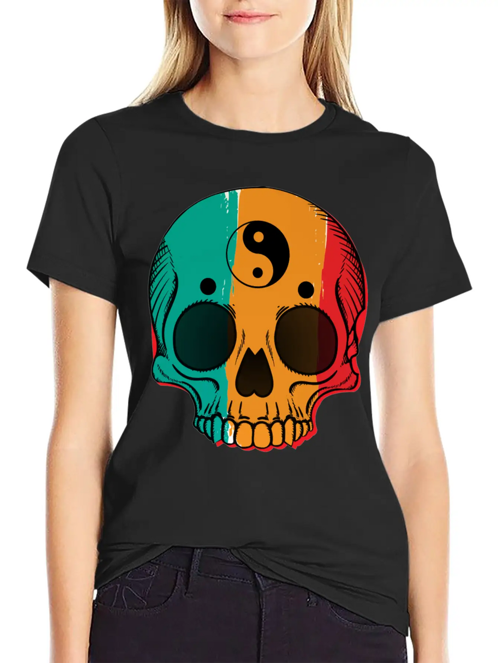 Skull Flag Yin Symbol Yang Symbol Balance Classic Cotton Tee – Unisex Comfort For Any Season