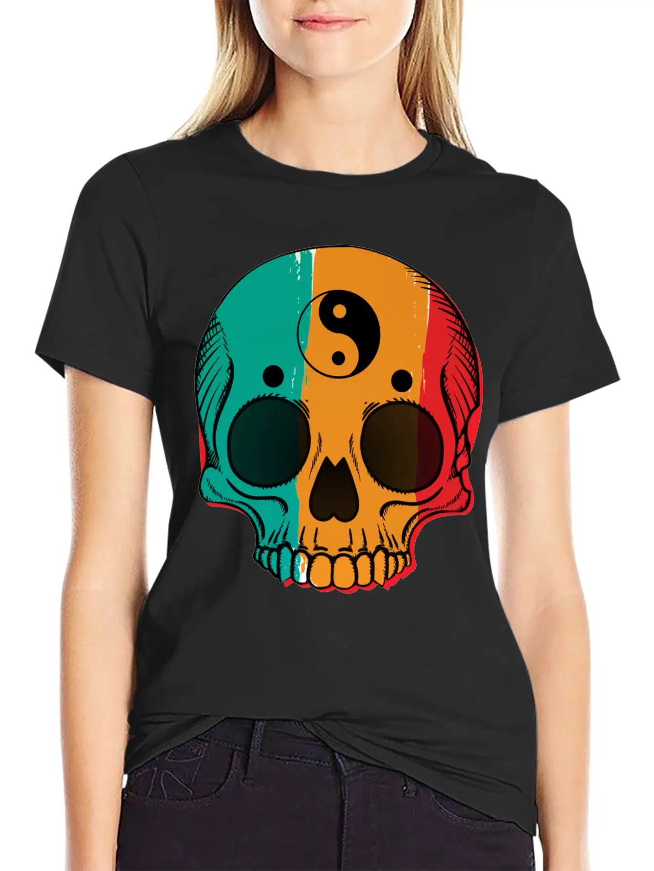 Skull Flag Yin Symbol Yang Symbol Balance Classic Cotton Tee – Unisex Comfort For Any Season
