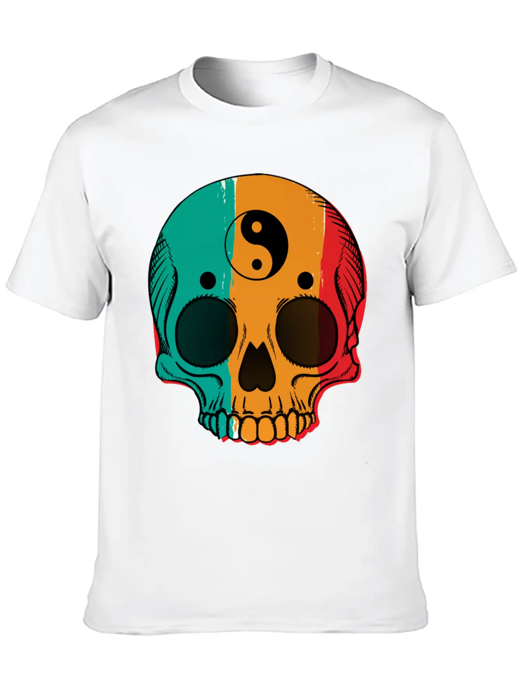 Skull Flag Yin Symbol Yang Symbol Balance Classic Cotton Tee – Unisex Comfort For Any Season