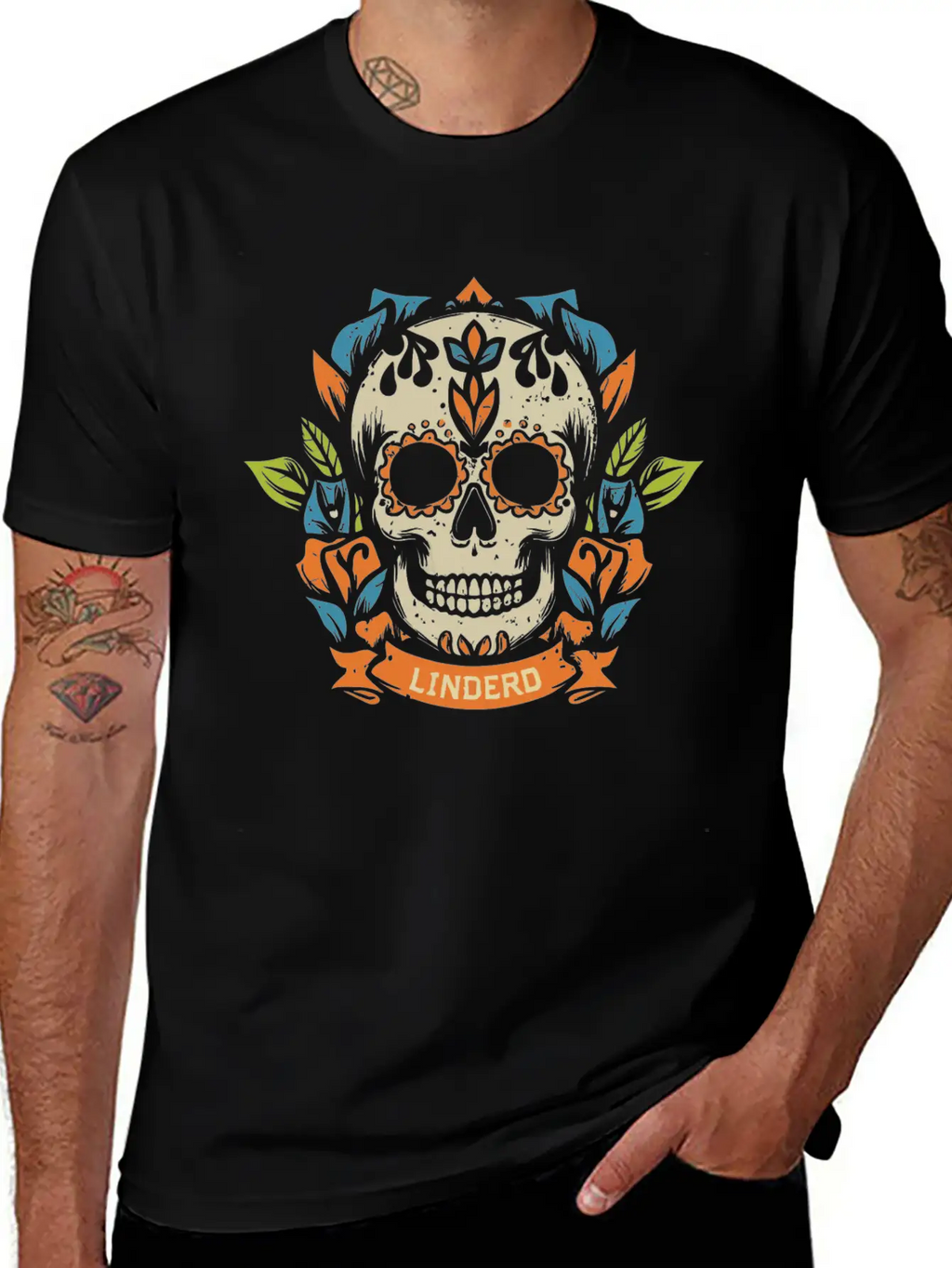 Skull Head With Leaf T Shirt Design Breathable Soft Cotton T-Shirt – Timeless Casual Look