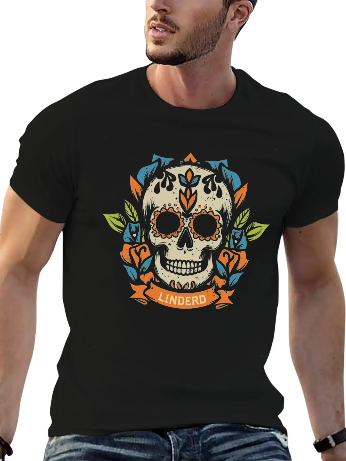 Skull Head With Leaf T Shirt Design Breathable Soft Cotton T-Shirt – Timeless Casual Look