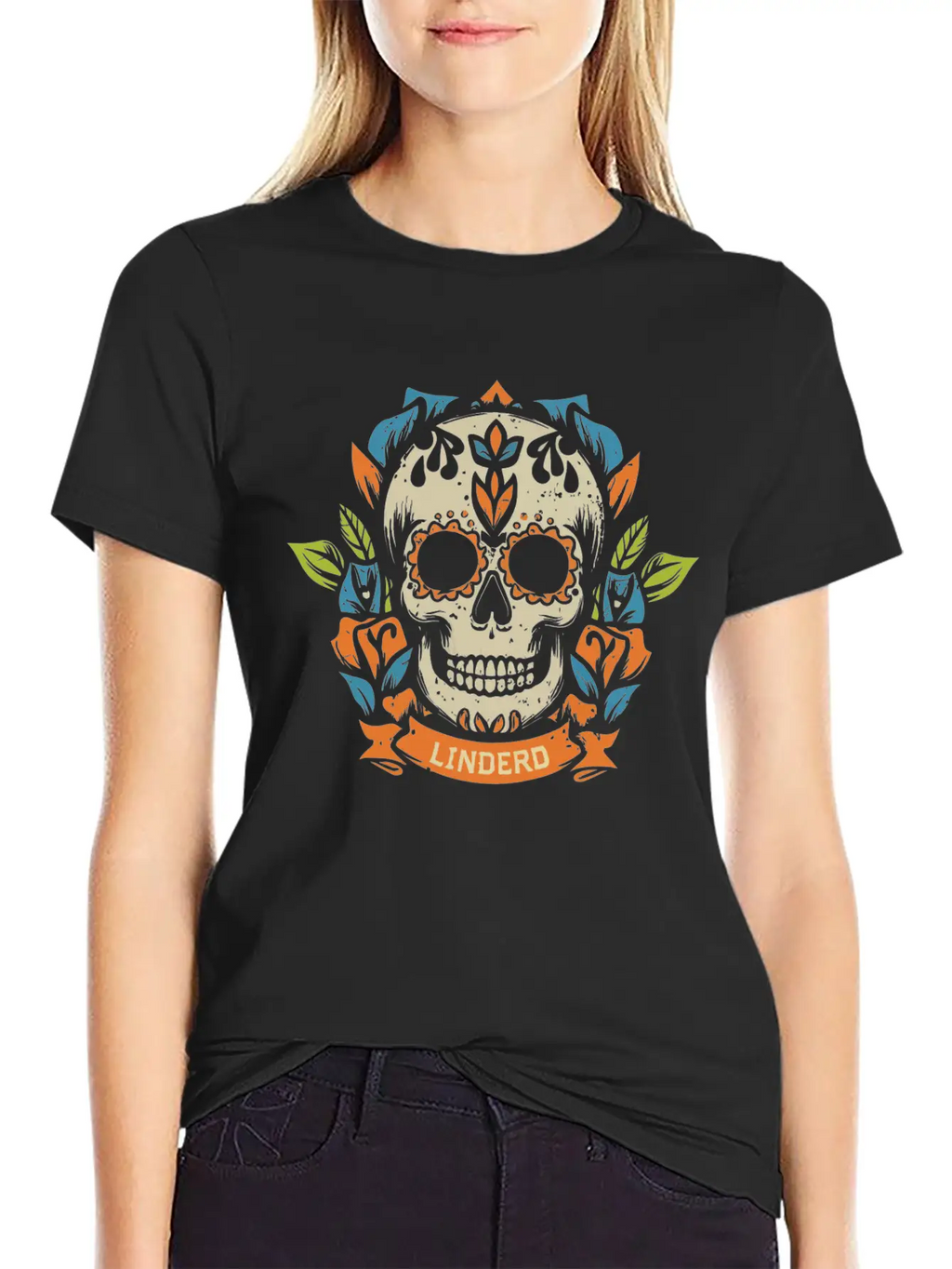 Skull Head With Leaf T Shirt Design Breathable Soft Cotton T-Shirt – Timeless Casual Look