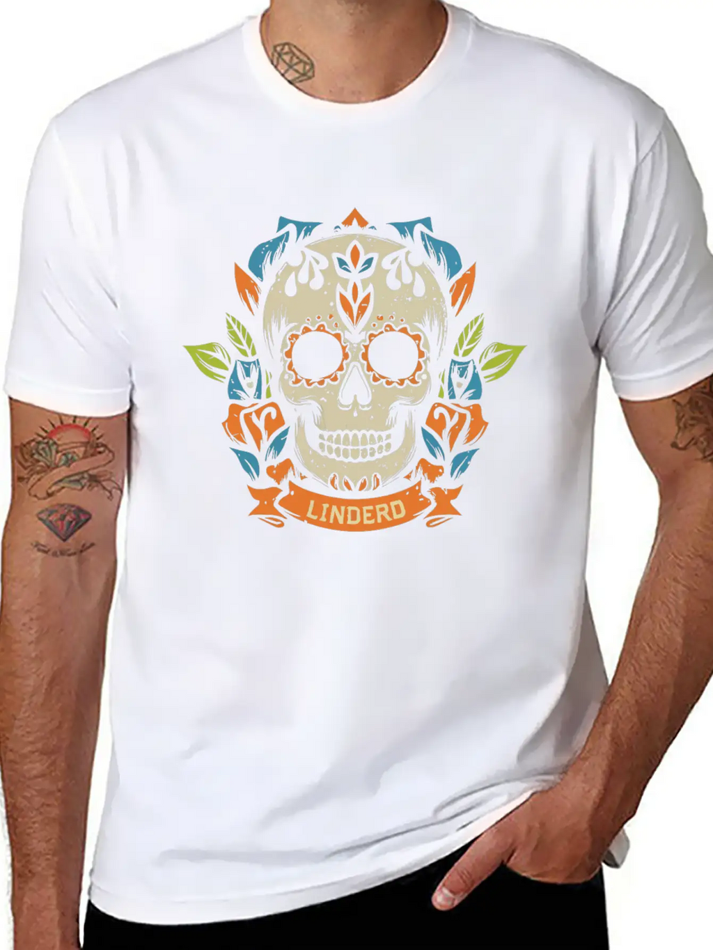 Skull Head With Leaf T Shirt Design Breathable Soft Cotton T-Shirt – Timeless Casual Look