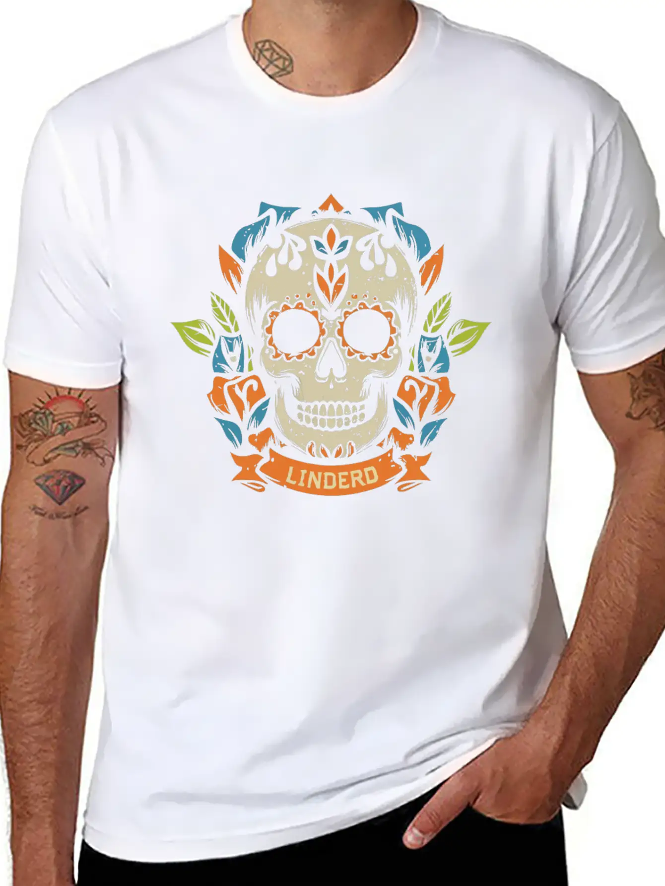 Skull Head With Leaf T Shirt Design Breathable Soft Cotton T-Shirt – Timeless Casual Look