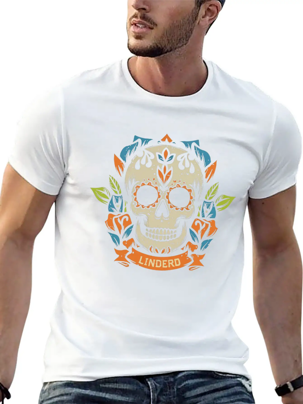 Skull Head With Leaf T Shirt Design Breathable Soft Cotton T-Shirt – Timeless Casual Look