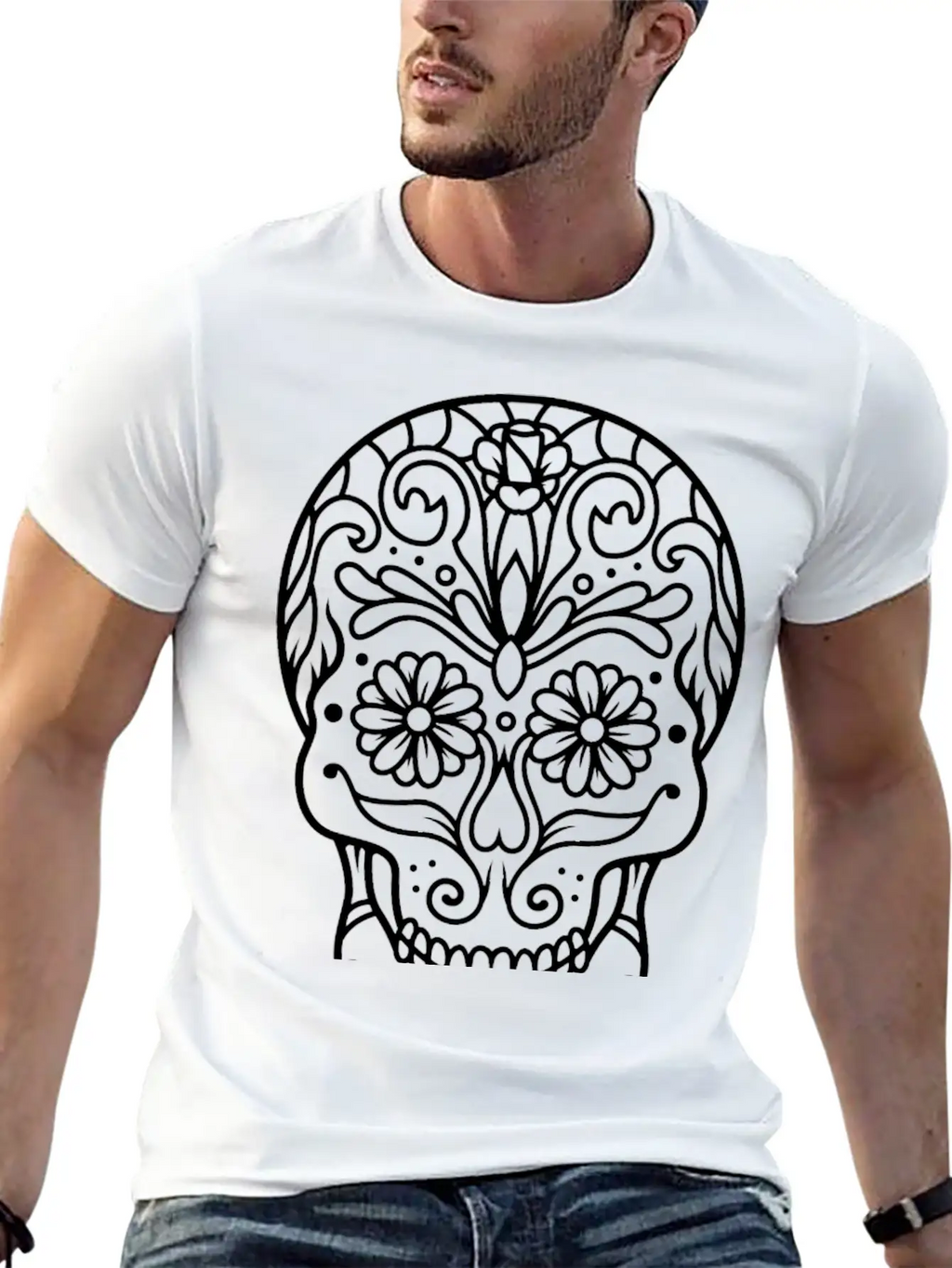 Skull In Mandala. Relaxed Everyday Tee – Lightweight And Durable Cotton