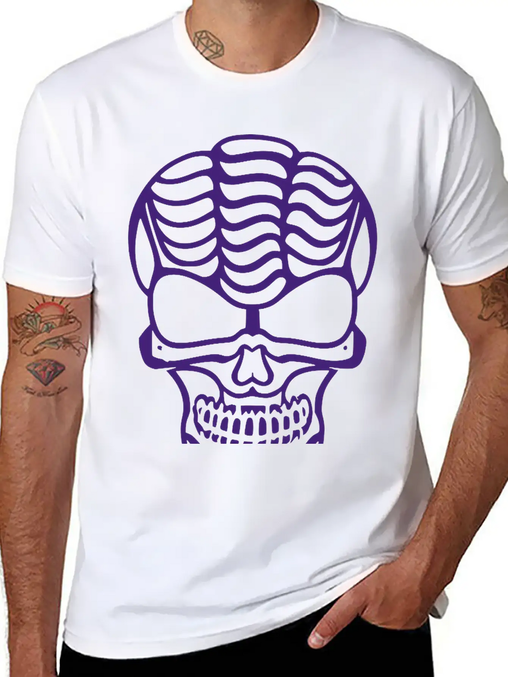 Skull With Brain Vector Single Color Breathable Graphic T-Shirt – Perfect For Casual Days