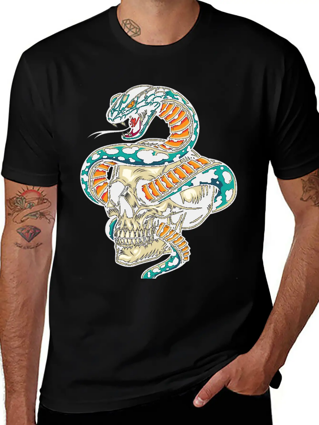 Skull With Snake Inside It Classic Cotton Tee – Unisex Comfort For Any Season