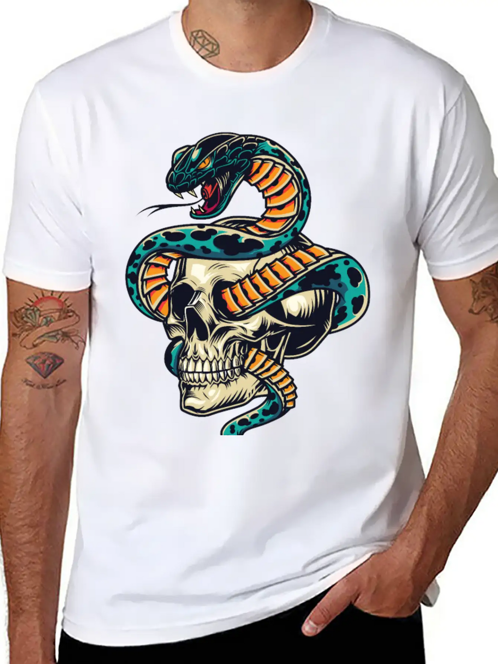 Skull With Snake Inside It Classic Cotton Tee – Unisex Comfort For Any Season
