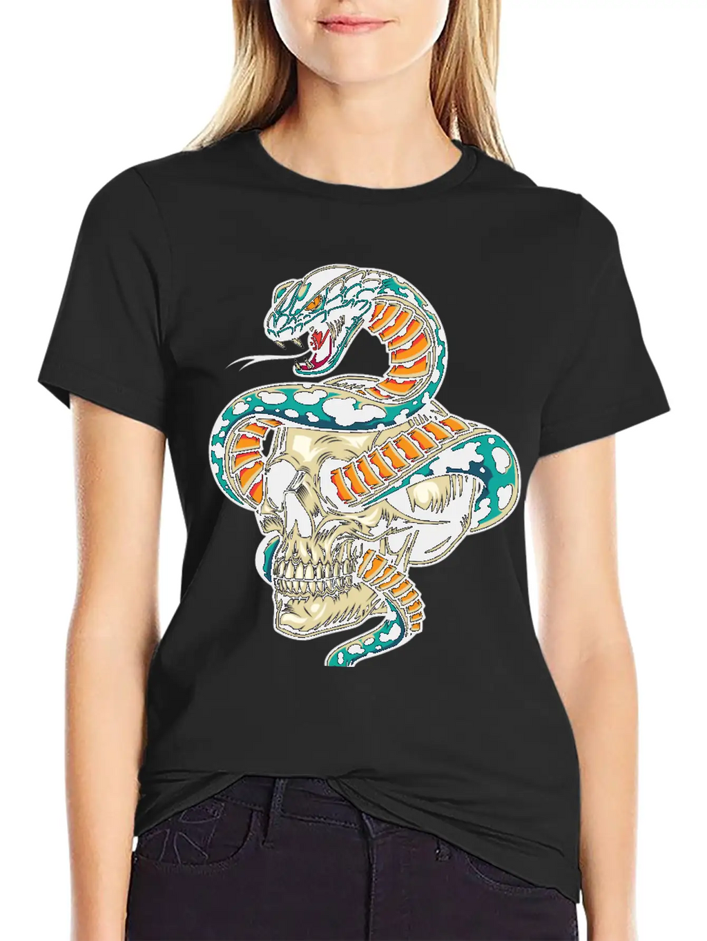 Skull With Snake Inside It Classic Cotton Tee – Unisex Comfort For Any Season