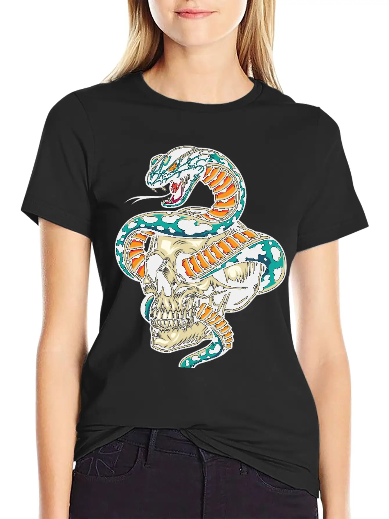 Skull With Snake Inside It Classic Cotton Tee – Unisex Comfort For Any Season