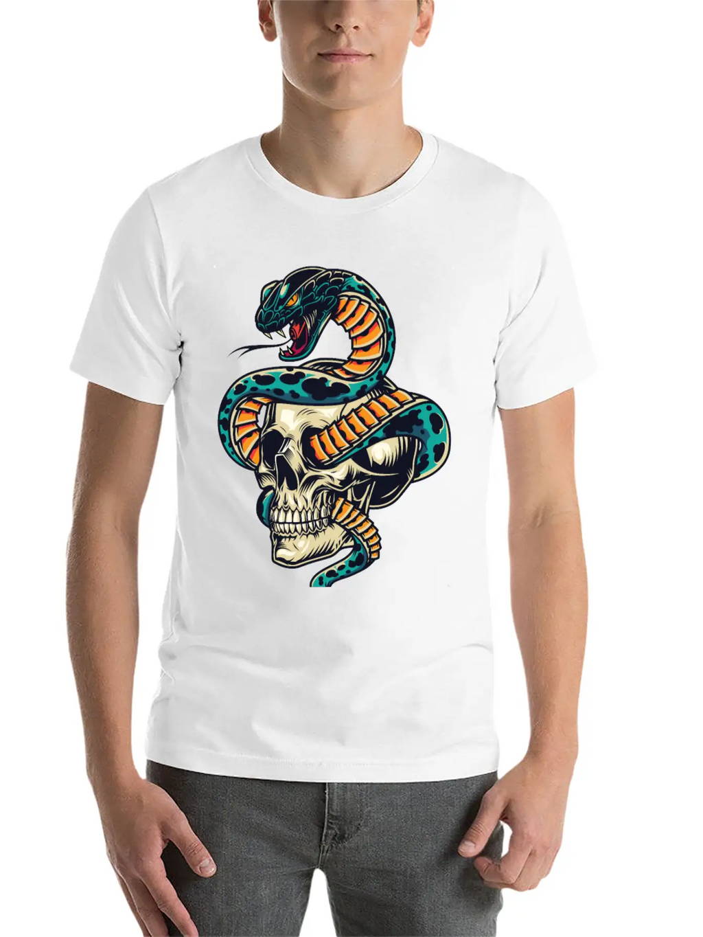 Skull With Snake Inside It Classic Cotton Tee – Unisex Comfort For Any Season