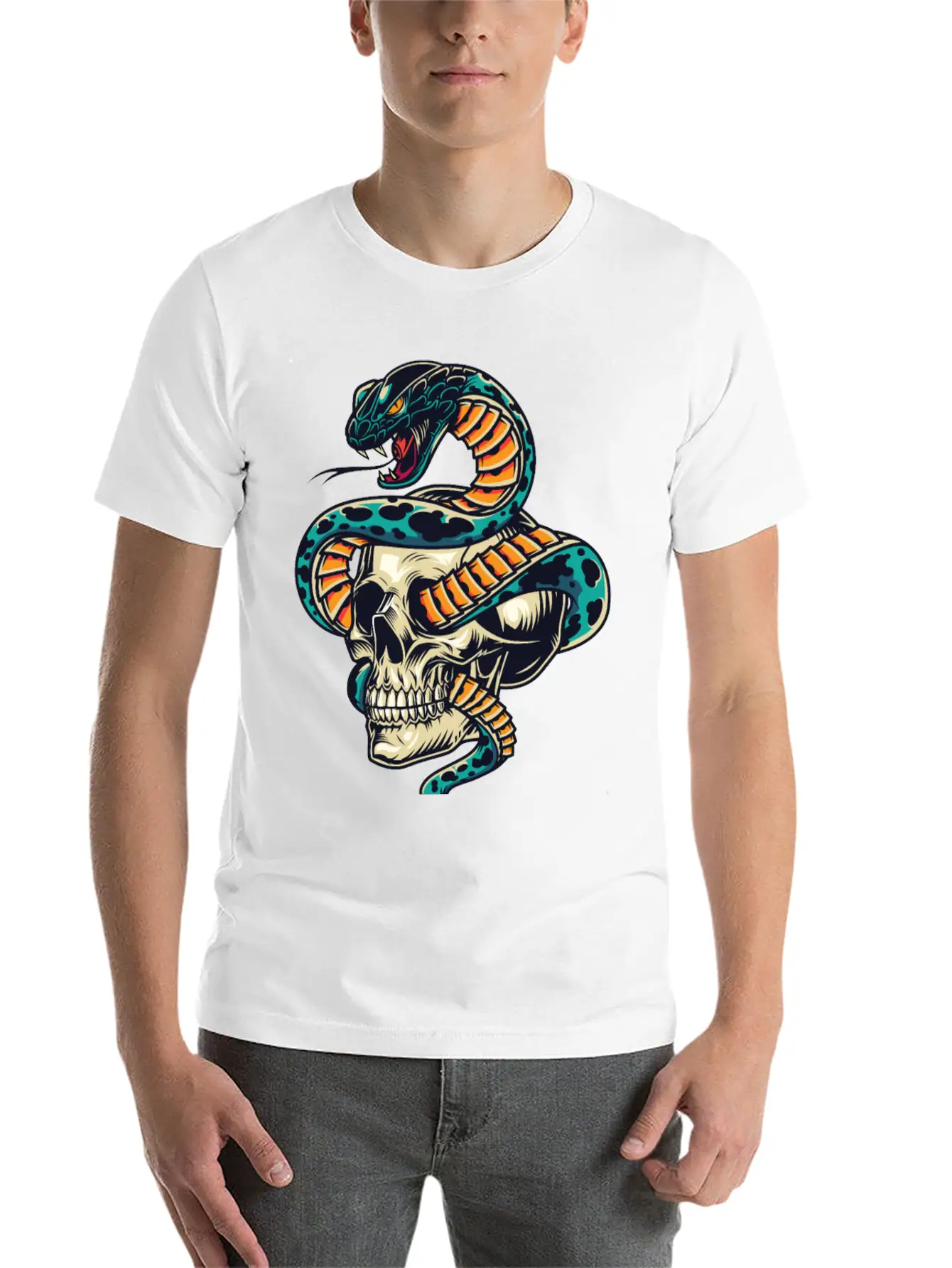 Skull With Snake Inside It Classic Cotton Tee – Unisex Comfort For Any Season