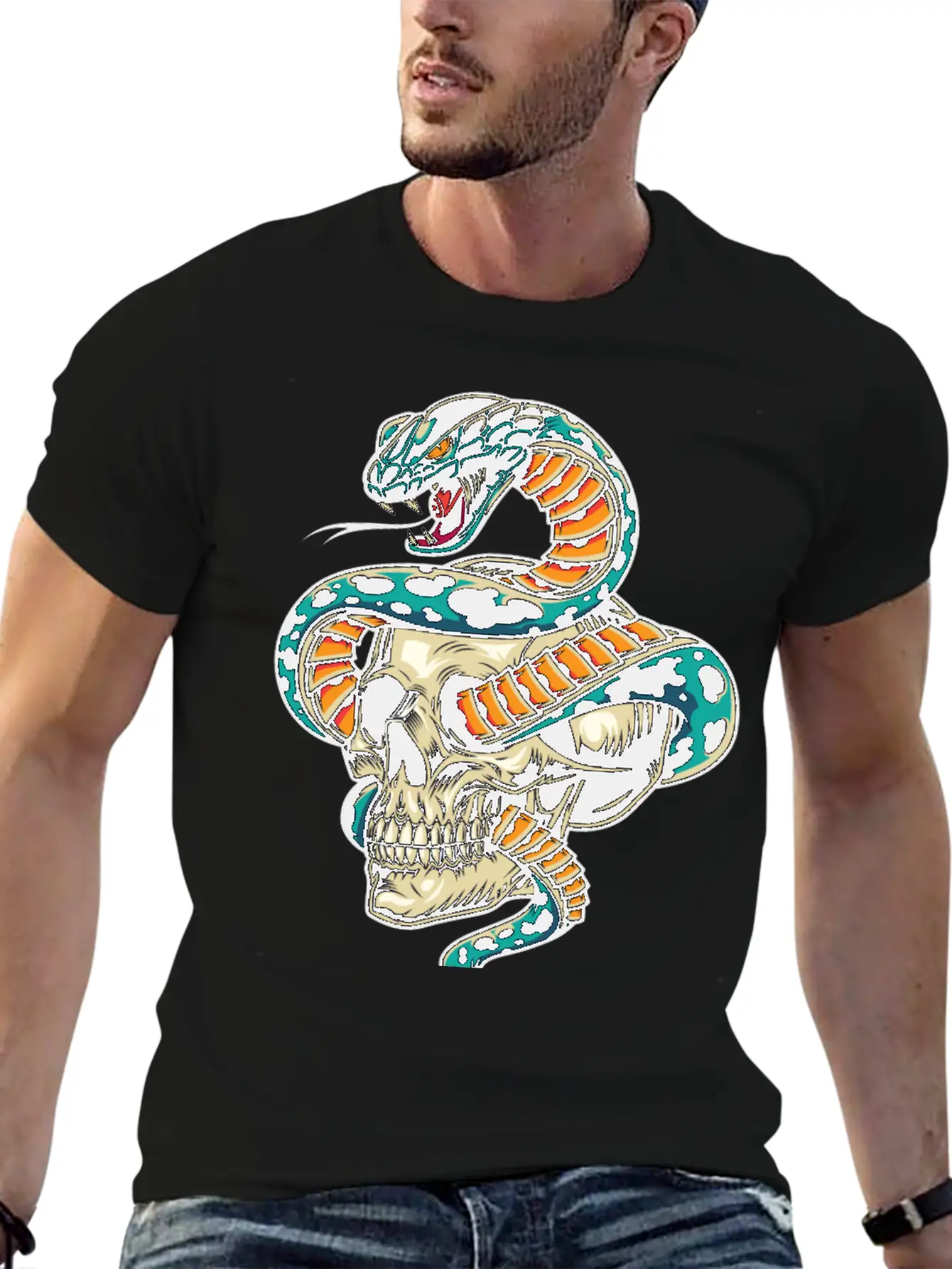 Skull With Snake Inside It Classic Cotton Tee – Unisex Comfort For Any Season