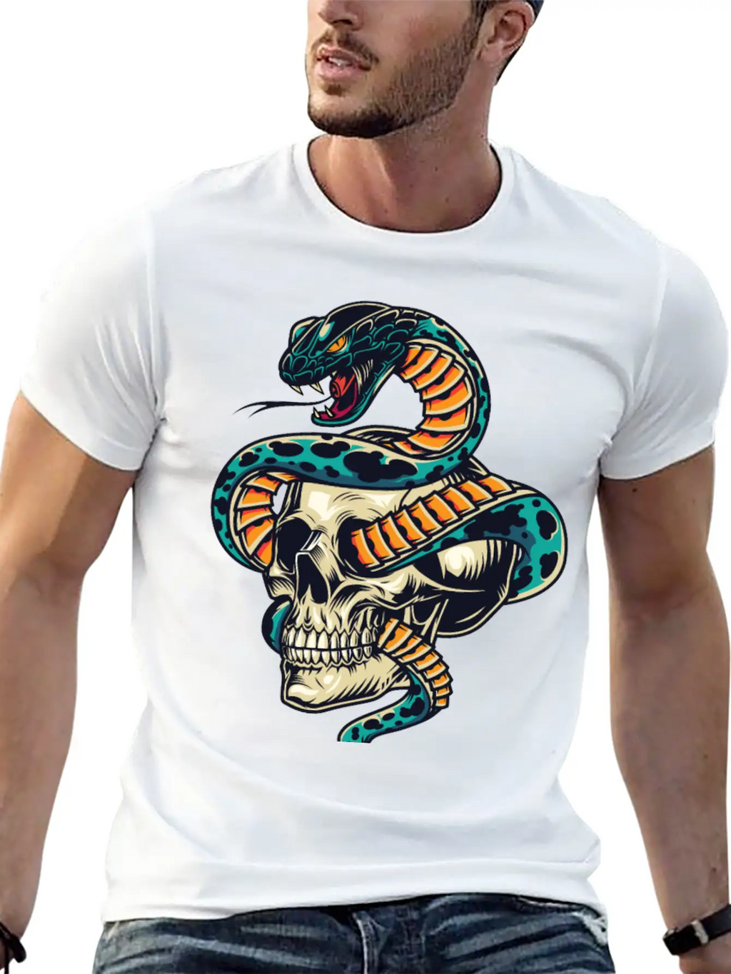 Skull With Snake Inside It Classic Cotton Tee – Unisex Comfort For Any Season