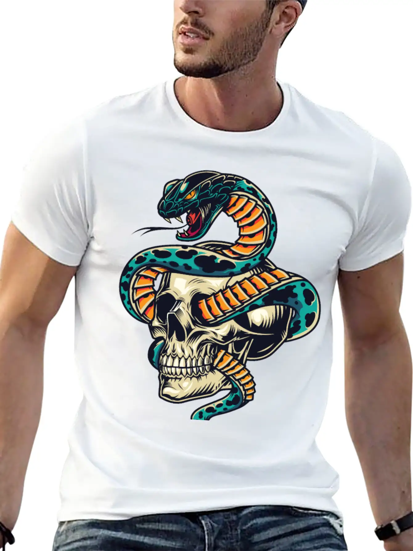 Skull With Snake Inside It Classic Cotton Tee – Unisex Comfort For Any Season