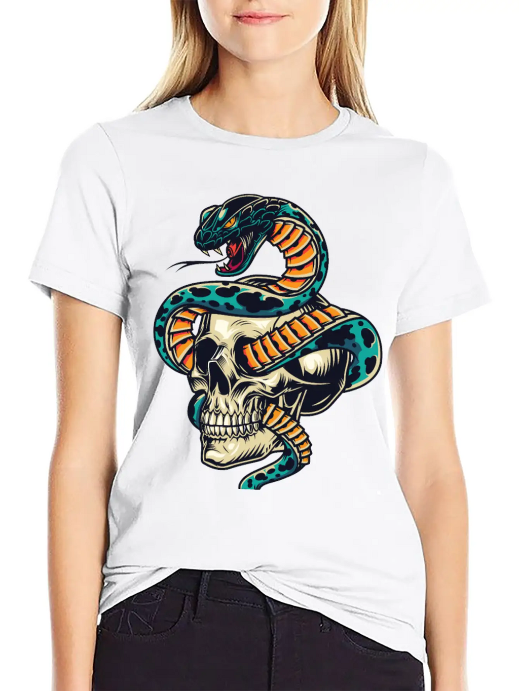 Skull With Snake Inside It Classic Cotton Tee – Unisex Comfort For Any Season