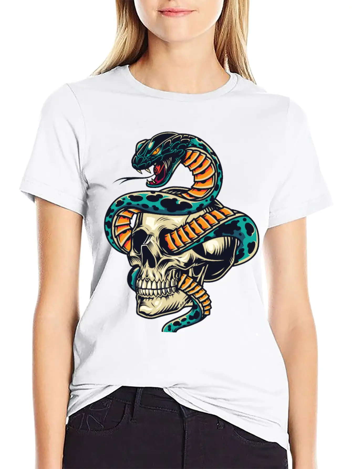 Skull With Snake Inside It Classic Cotton Tee – Unisex Comfort For Any Season