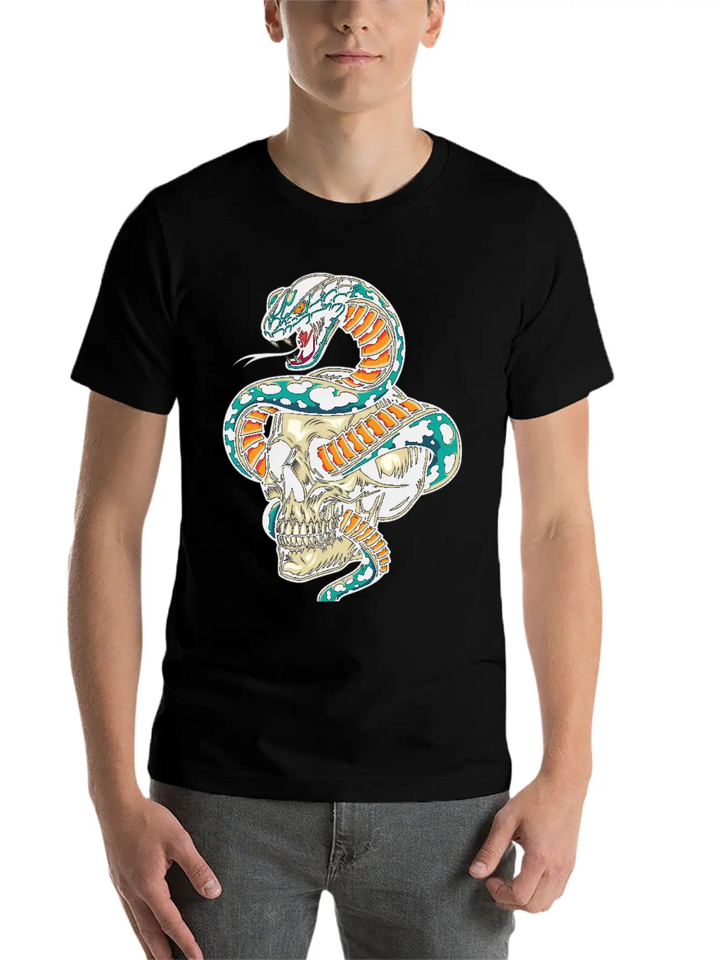 Skull With Snake Inside It Classic Cotton Tee – Unisex Comfort For Any Season