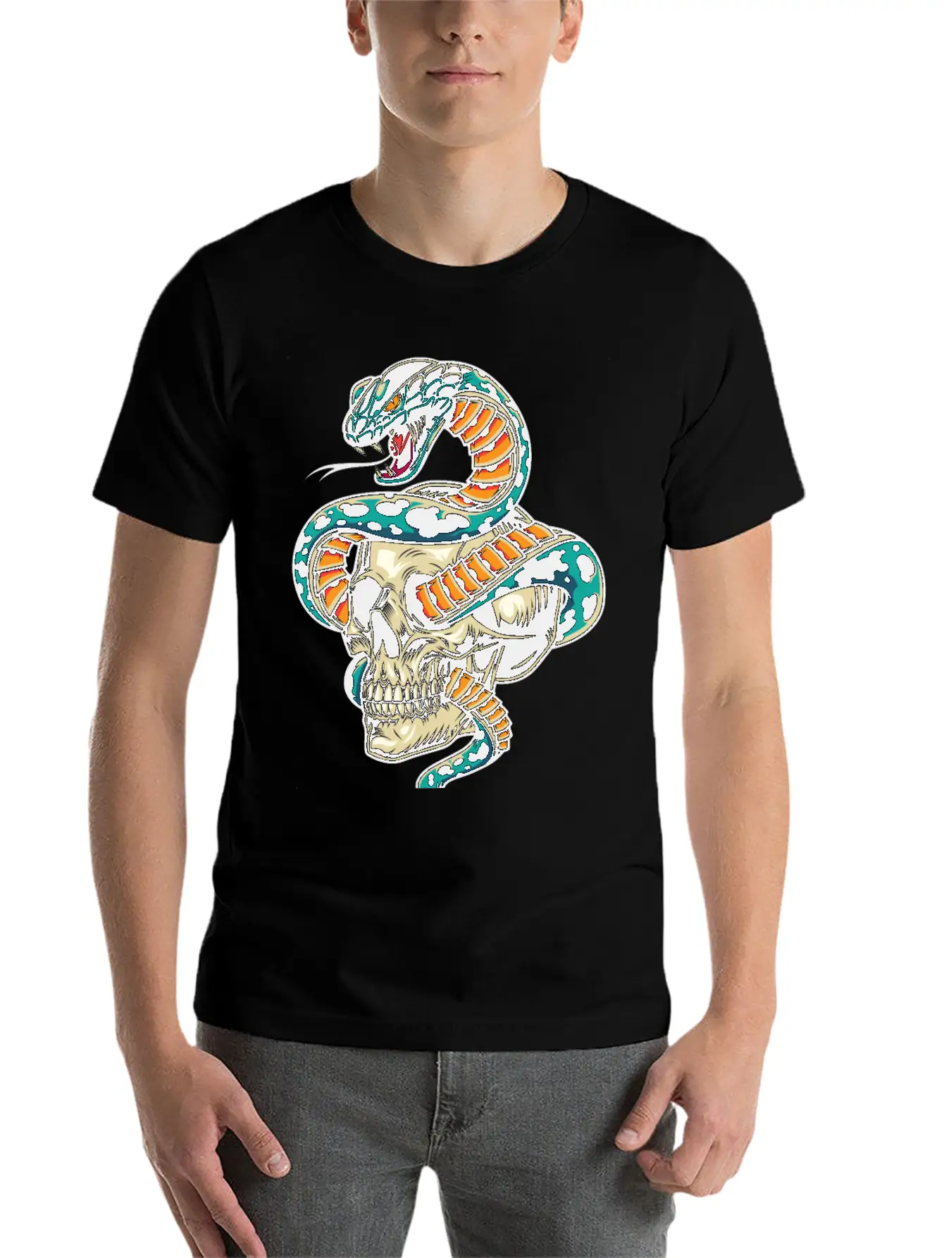 Skull With Snake Inside It Classic Cotton Tee – Unisex Comfort For Any Season