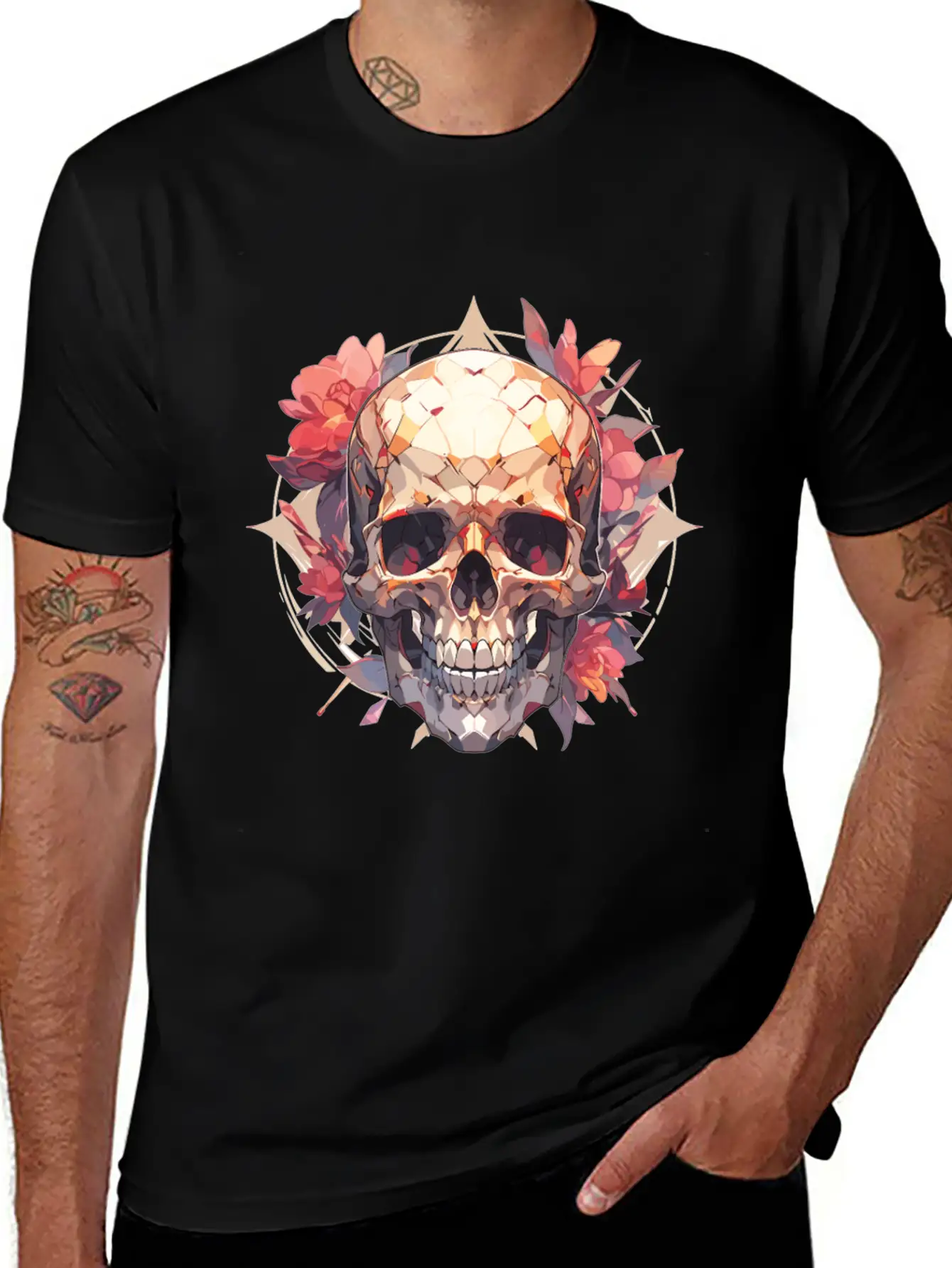 Skulls Skull Skull Skull Flowers Breathable Graphic T-Shirt – Perfect For Casual Days