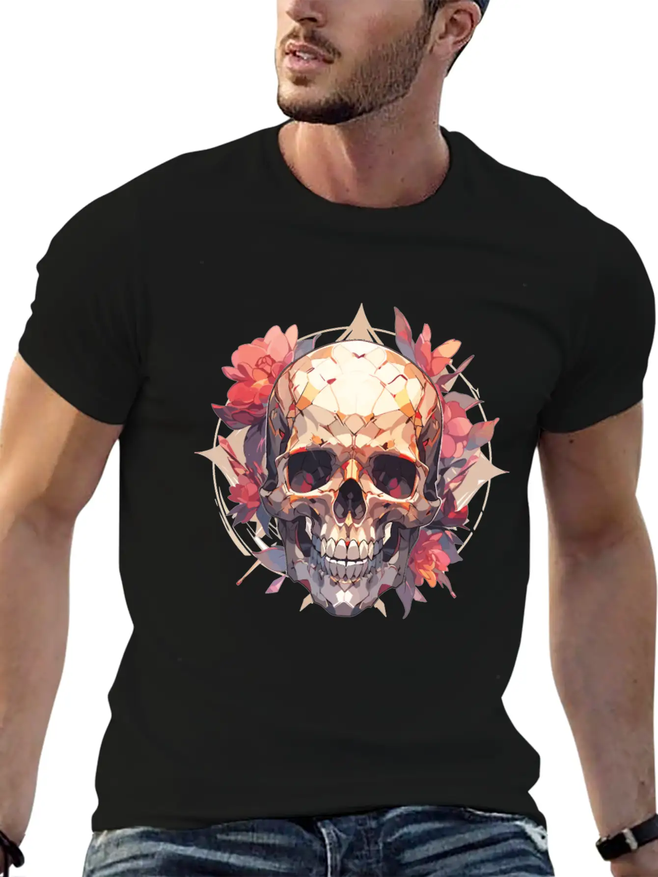 Skulls Skull Skull Skull Flowers Breathable Graphic T-Shirt – Perfect For Casual Days