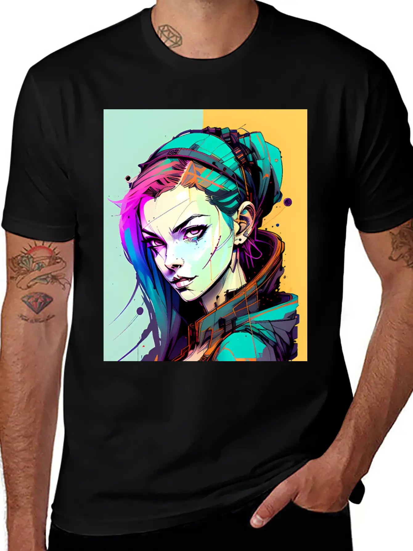 Sleek And Stylish Cyberpunk Girl In Hoodie Jacket Unisex Casual T-Shirt – Clean Design For Daily Comfort