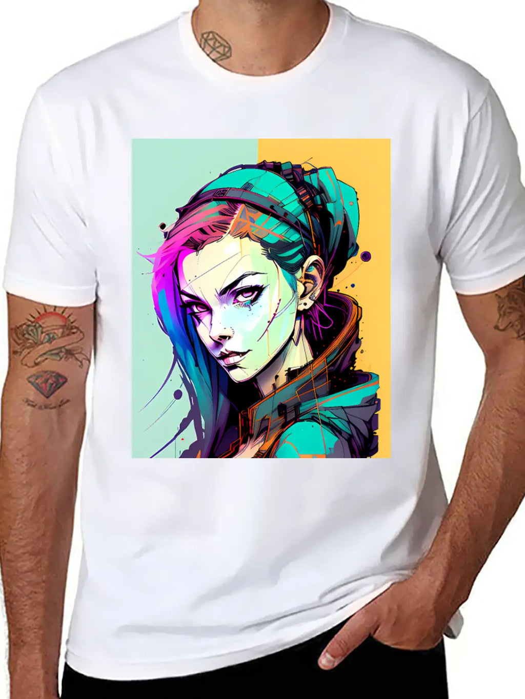 Sleek And Stylish Cyberpunk Girl In Hoodie Jacket Unisex Casual T-Shirt – Clean Design For Daily Comfort
