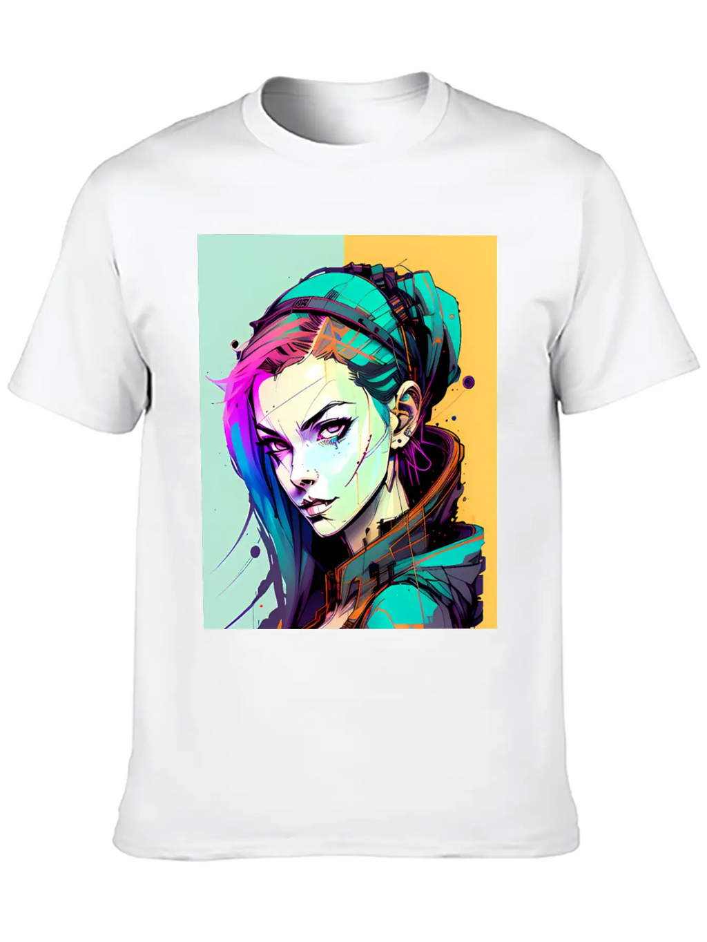 Sleek And Stylish Cyberpunk Girl In Hoodie Jacket Unisex Casual T-Shirt – Clean Design For Daily Comfort