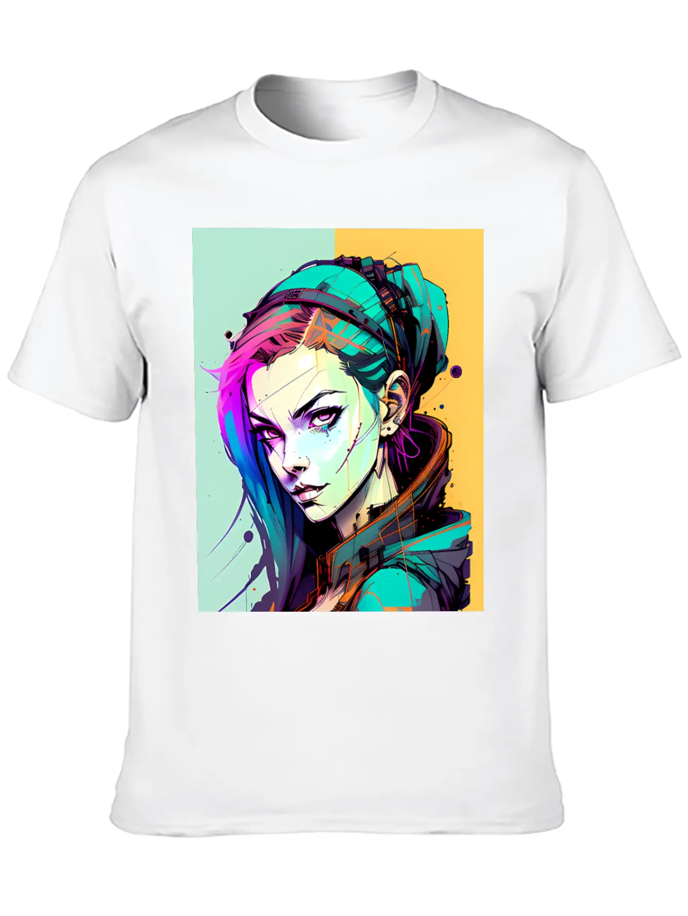 Sleek And Stylish Cyberpunk Girl In Hoodie Jacket Unisex Casual T-Shirt – Clean Design For Daily Comfort