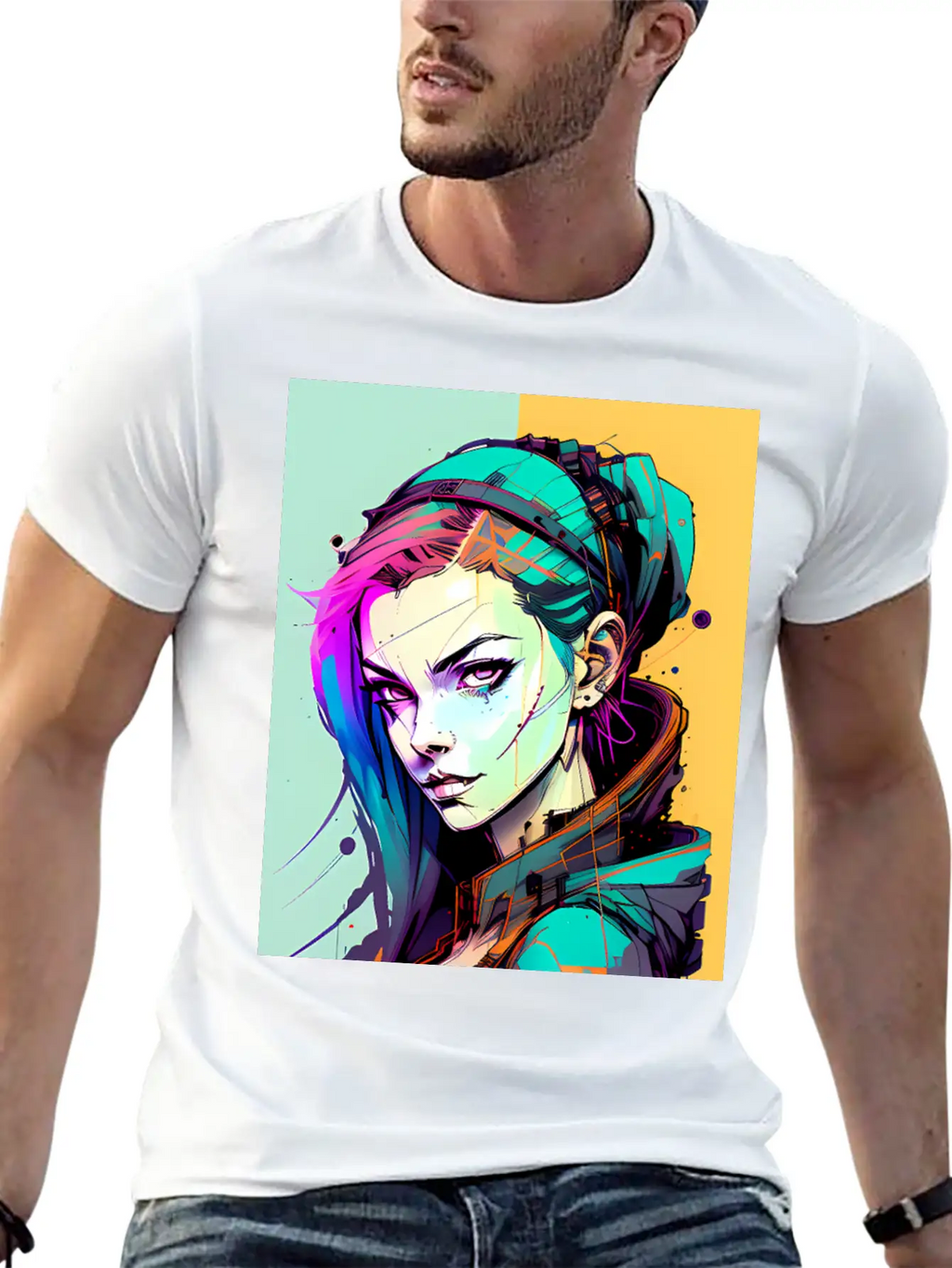 Sleek And Stylish Cyberpunk Girl In Hoodie Jacket Unisex Casual T-Shirt – Clean Design For Daily Comfort